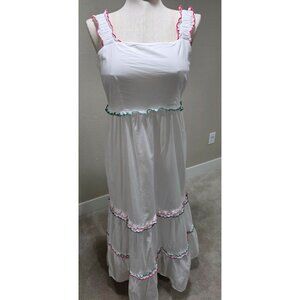 White Sleeveless Tiered Dress With Colorful Ruffled Trim By Loft Womens Size M